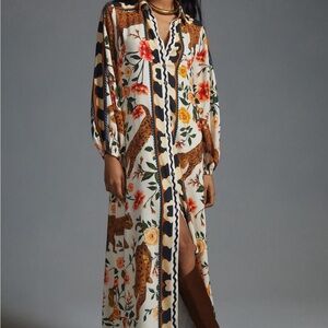 Farm Rio x Anthropologie Jaguar Button Down Printed Maxi Dress